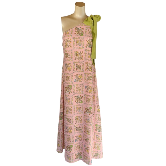 Dresses & Skirts - FORE One Shoulder Floral Maxi Dress Pink Bow Accent Size L Spring/Summer